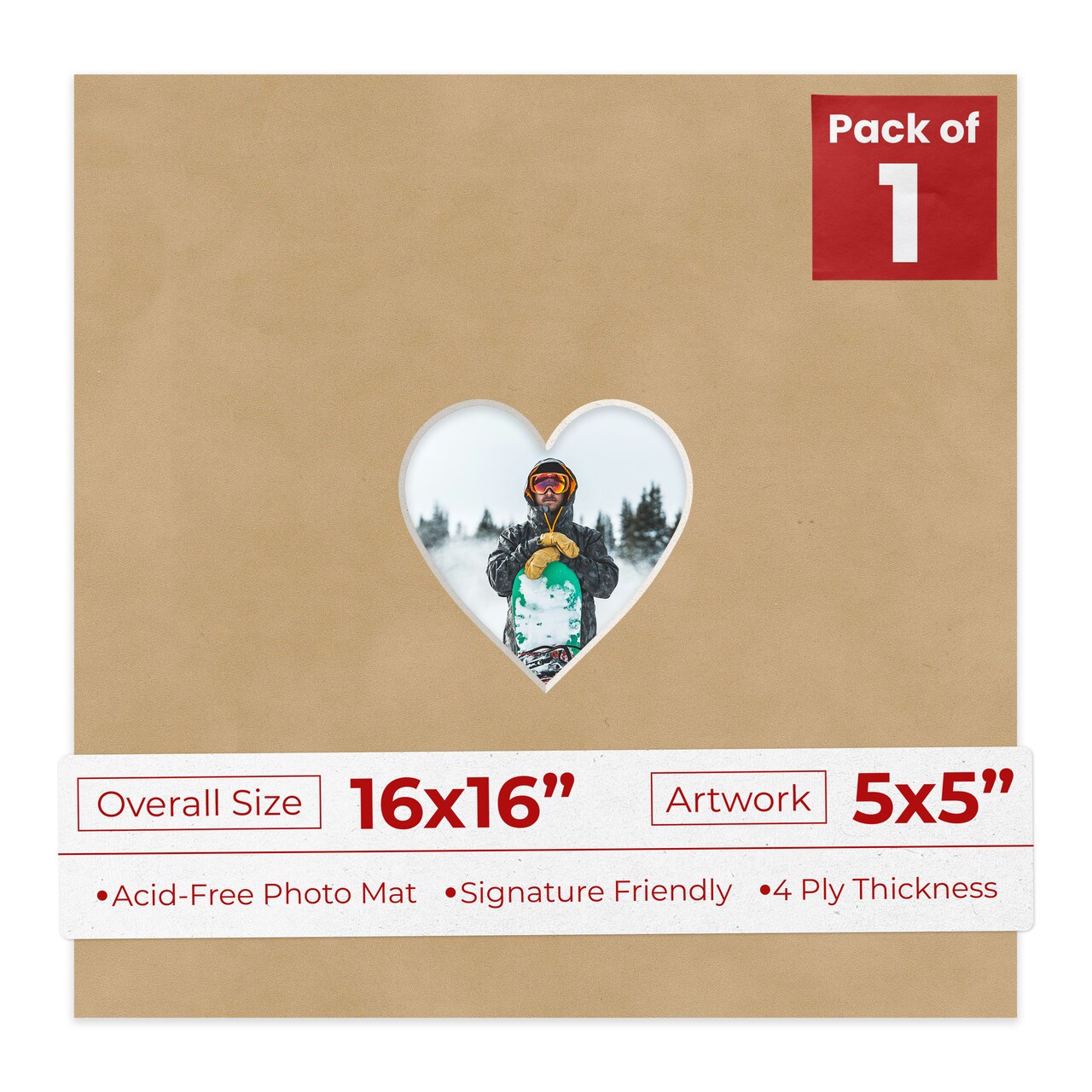 Beige Suede Mat Board for 16x16 Frames - Heart Opening for 5x5 Photos